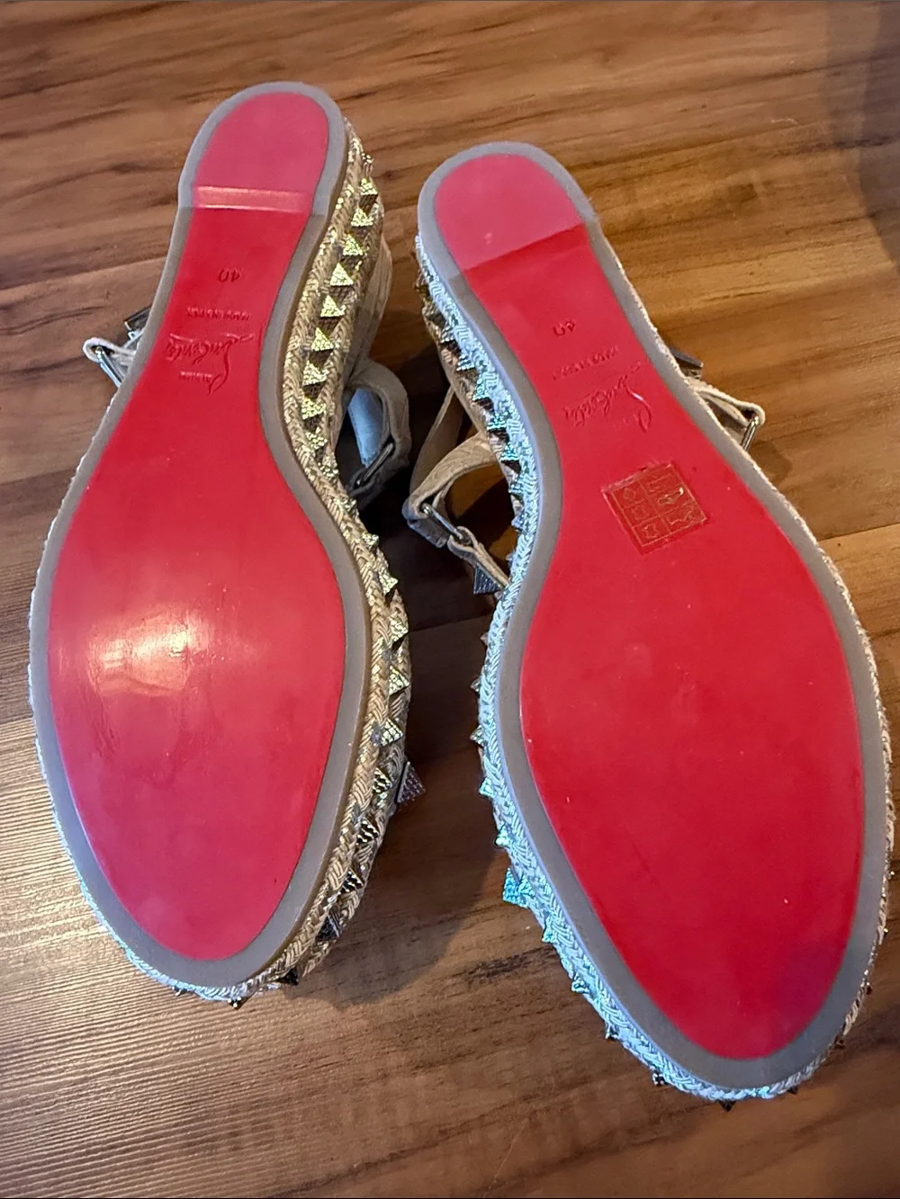 Christian Louboutin Beige Embellished Pyramid-Stud Platform Sandal size 40